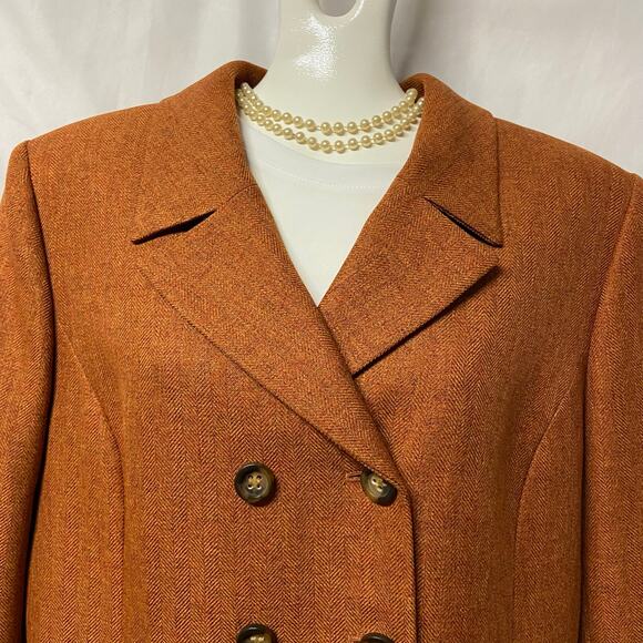 Le Suit Skirt Suit 2 Piece Size 14 Rusty Brown Spice Rhone Weave Business - Picture 3 of 11